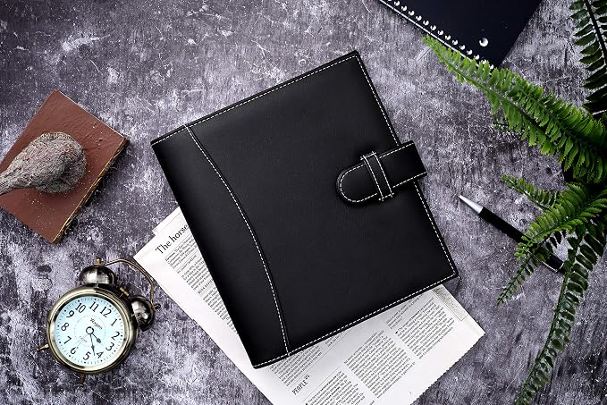 It's Academic Mini Executive Leather Portfolio Folder, 1" Ring Binder and 250-Sheet Capacity, Note Pads, and 5.5"" x 8.5" Documents, 2 Pen Loops, Black Faux Leather (98294)