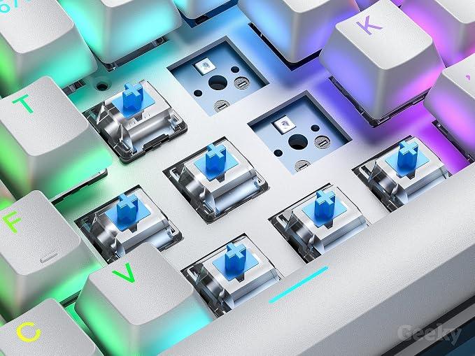 Geeky GK65 65% | Hot Swappable Mechanical Gaming Keyboard | 68 Keys Multi Color RGB LED Backlit for PC/Mac Gamer | ANSI US American Layout (Black, Mechanical Blue)
