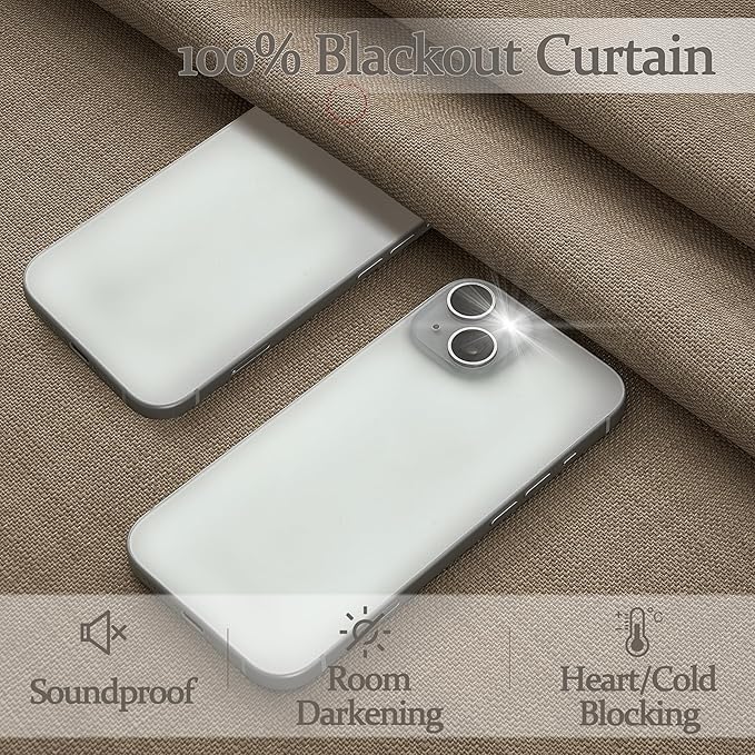 PleatedDrapes Textured Linen Blackout Curtains 90 Inches Long for Dining Room, Pleat Dark Flax Thermal Insulated Window Drapes Room Darkening Floor Length 90 Inch Curtain 2 Panel Set with Metal Rings