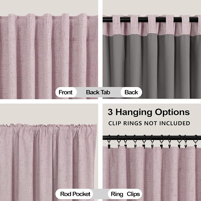 KOUFALL Short Pink Linen Blackout Curtains for Bedroom Black Out 54 Inch Long Cottage Core Romantic French Vintage Coquette Curtains for Girls Room 2 Panels