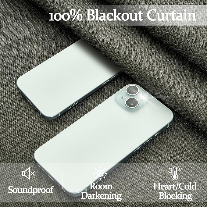 Extra Long Double Layer Linen Blackout Bedroom Window Curtains 105 Inches Long 2 Panels Set, Farmhouse Memory Trained Pinch Pleated Greenish Grey Sound Dampening Large Living Room Curtain 40W x 105L