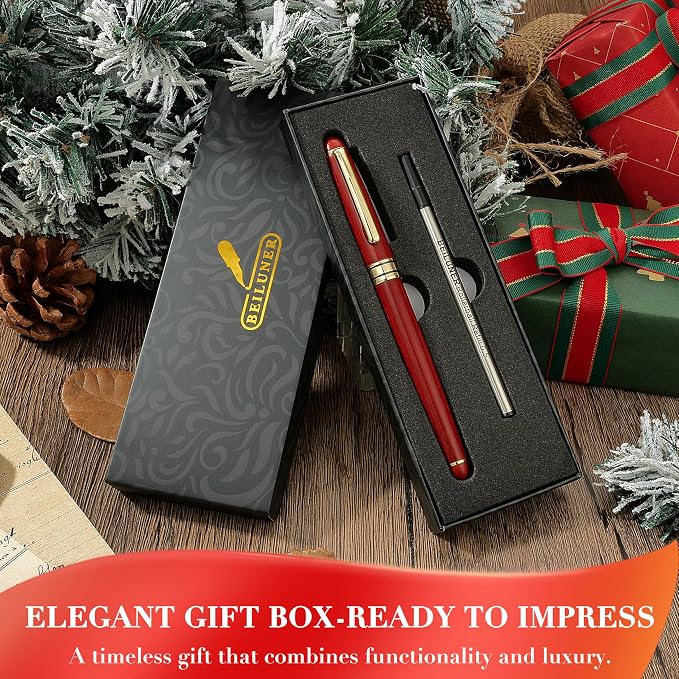 BEILUNER Luxury Wood Ballpoint Pen Writing Set,Rosewood-Elegant Fancy Nice Gift Pen Set for Signature Executive Business Office Fancy Nice Supplies - Christmas Gift Boxed with Extra Refills (Black)