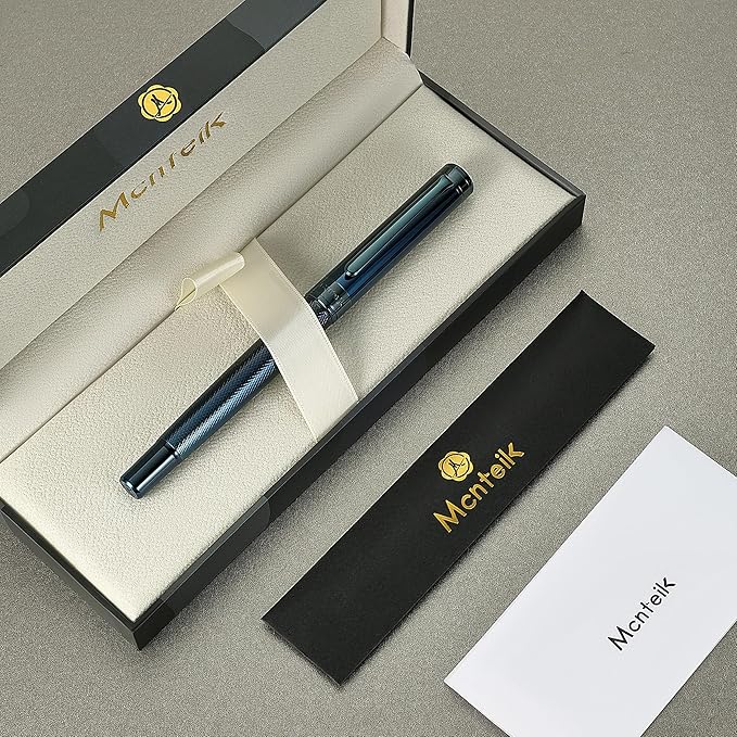 Electroplated Blue Rollerball Pen, Stunning Luxury Pen with Mesh Texture Design、Schmidt Ink Refill, Nice Gift Set for Men & Women, Business, Executive, Office, Fancy, Nice Fancy Designer Pens