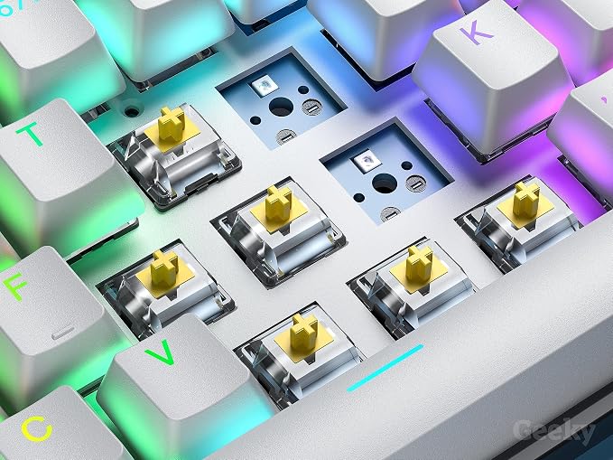 Geeky GK65 65% | Hot Swappable Mechanical Gaming Keyboard | 68 Keys Multi Color RGB LED Backlit for PC/Mac Gamer | ANSI US American Layout (Black, Mechanical Speed Yellow)