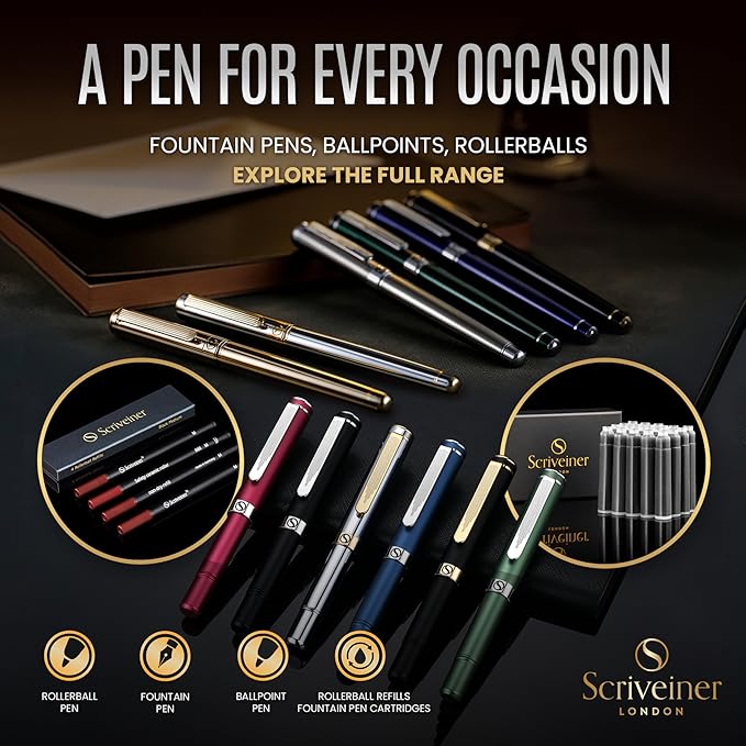 Scriveiner Aubergine Rollerball Pen - Stunning Luxury Pen With Chrome Finish, Schmidt Ink Refill, Best Roller Ball Gift Set for Men & Women, Professional, Executive Office, Nice Pens