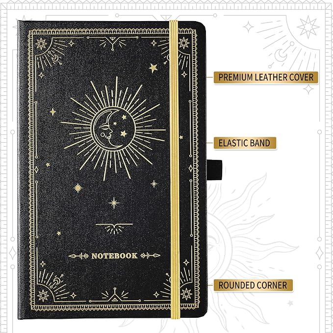 Artfan Ruled Notebook/Journal – Premium Thick Paper Classic Writing Notebook with Pocket + Page Dividers Gifts, Banded, Large, 128 Pages, Hard Cover, Lined (5.3" x 8.26") - Goddess Of the Moon